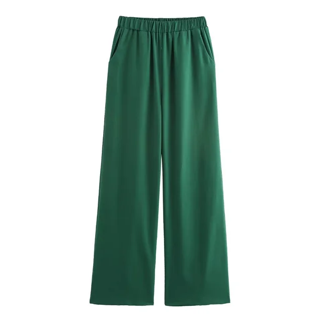 Women's Linen Halter Lace up Top Vest Elastic Waist Wide Leg Trousers Suit Green Pants - Shop at LoveMi