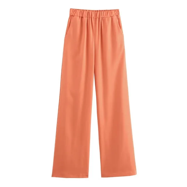 Women's Linen Halter Lace up Top Vest Elastic Waist Wide Leg Trousers Suit Orange Pants - Shop at LoveMi