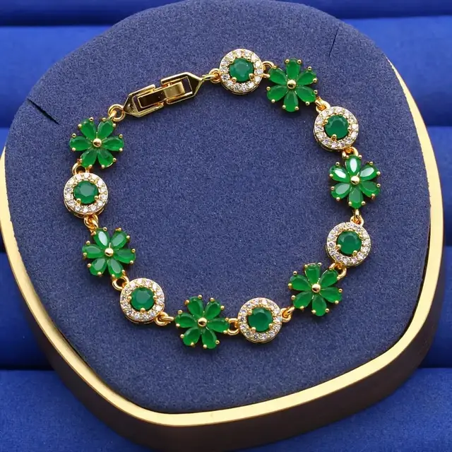 Romantic Flower Design Green Heavy Industry Zircon Bracelet Green - Shop at LoveMi