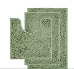 Chenille Long Hair Bathroom Toilet U-shaped Three-piece Carpet - Light Green