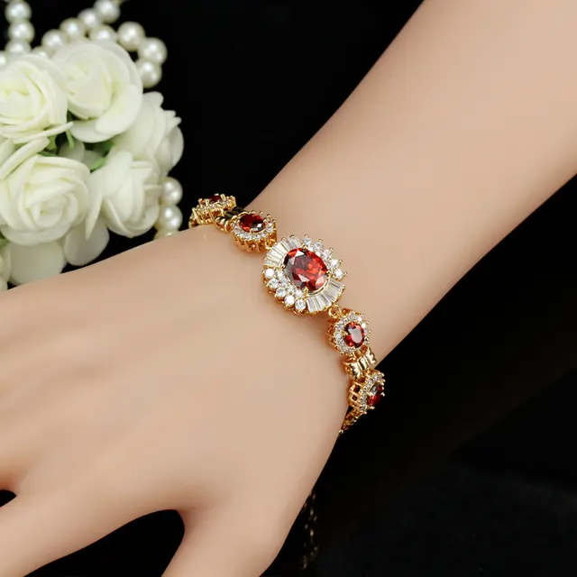 European And American Environmental Protection Copper Plating Real Gold Inlaid Zircon Bracelet Red - Shop at LoveMi