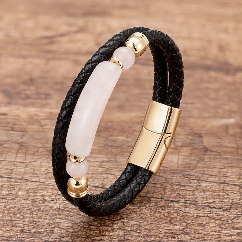 Magnetic Buckle Leather Double Joint Braided Bracelet - 7Style Gold