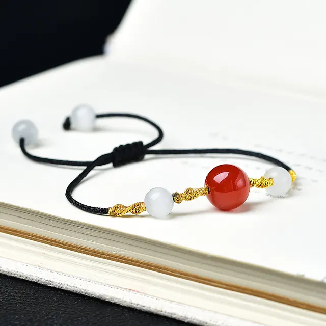 Red Agate Necklace Lovesickness Red Bean Bracelet White Cats Eye Tail Bead - Shop at LoveMi