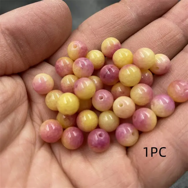 DIY Ornament Accessories 8mm Yellow Jade Loose Round Beads Rice Pink Yellow - Shop at LoveMi