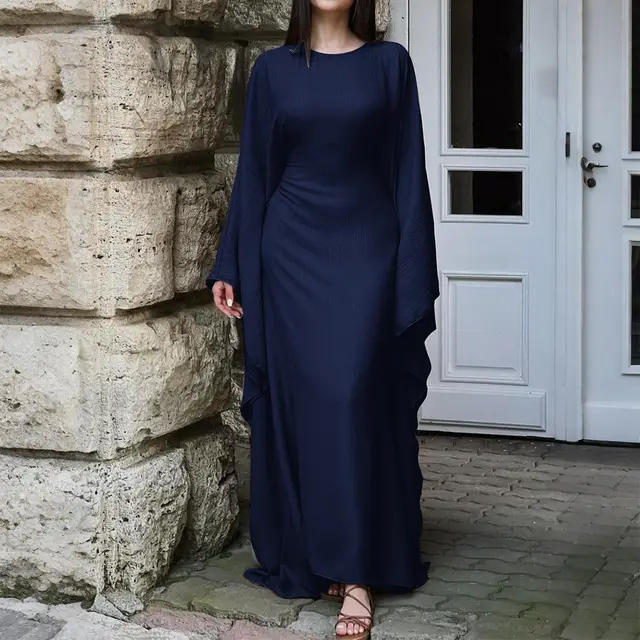 Temperament Pure Color Long Sleeve Dress Women Dark Blue - Shop at LoveMi