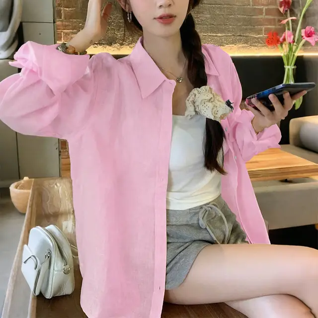 Fashion Casual Solid Color Long Sleeve Blouse Pink - Shop at LoveMi