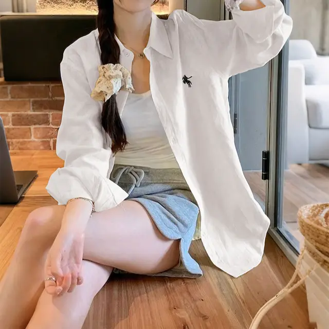 Fashion Casual Solid Color Long Sleeve Blouse White - Shop at LoveMi