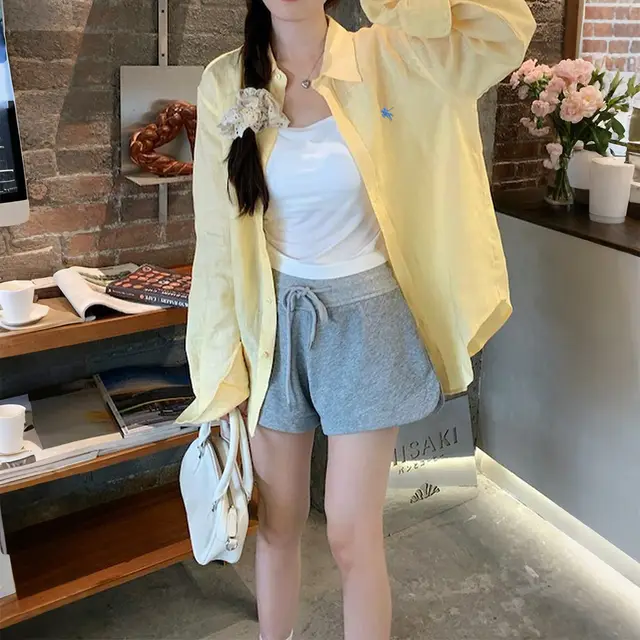 Fashion Casual Solid Color Long Sleeve Blouse Yellow - Shop at LoveMi