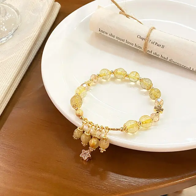New Artistic Retro Super Fairy Crystal Tassel Bracelet 1 Citrine - Shop at LoveMi