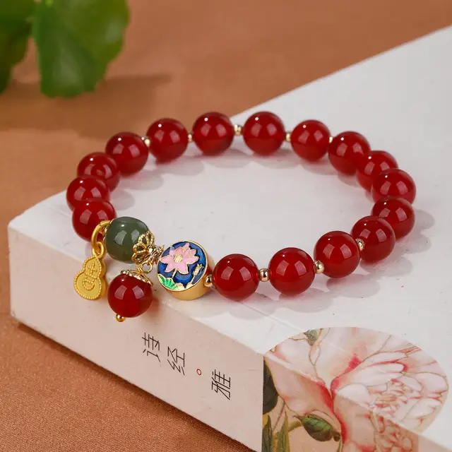 Natural Red Agate Bracelet Niche High Sense Lotus Style - Shop at LoveMi