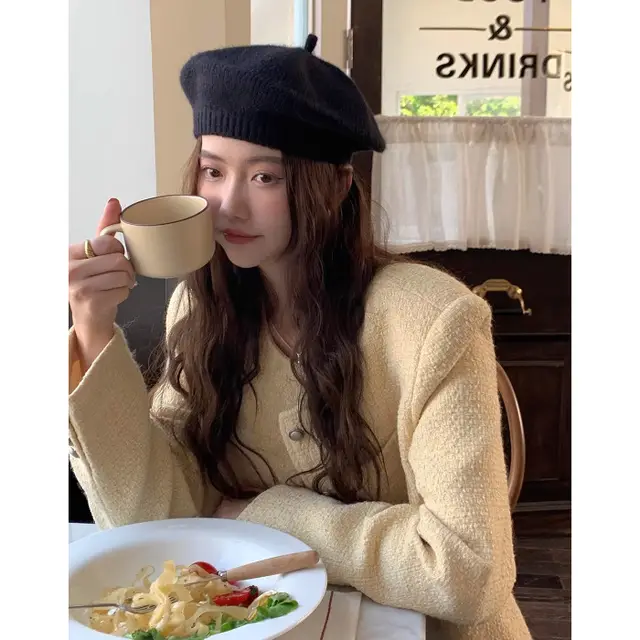 Retro Long Sleeve Loose Korean Style Purple Coat Yellow With Lining - Shop at LoveMi