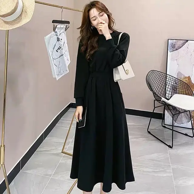 Korean Style Temperament Long Sleeve Plus Size Dress Women's Fashion Black - Shop at LoveMi