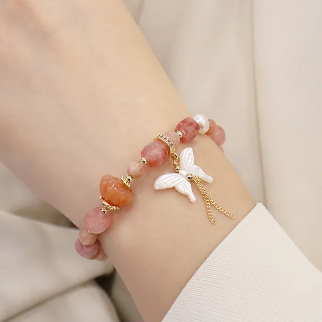 Natural Sunstone Crystal Bracelet Female Cut Surface Advanced Shell Butterfly - Shop at LoveMi