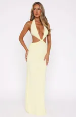 Deep V Midriff Outfit Backless Dress - Yellow