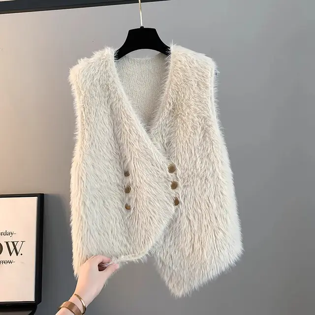 Women's Temperament Long Hair Imitation Mink Vest Coat Apricot - Shop at LoveMi