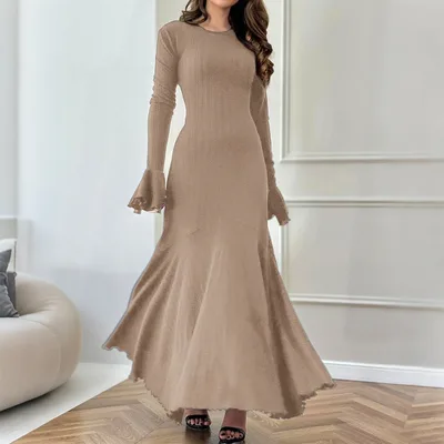 Slim Fit Sweater Long Skirt Dress Women Khaki - Shop at LoveMi