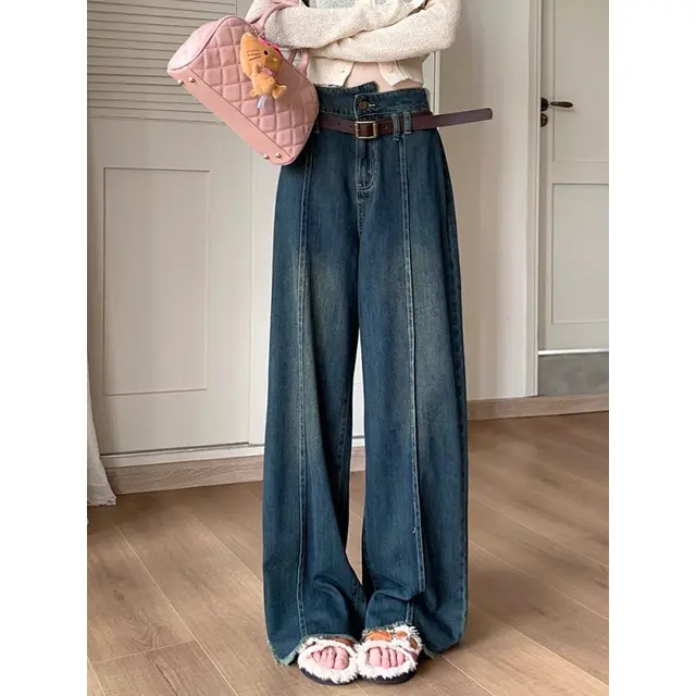 Loose High Waist Slimming Mop Pants Blue - Shop at LoveMi