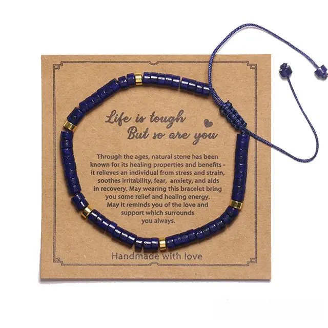 Hot selling Lapis Spacer Beads Woven Bracelet Natural Lapis Lazuli With Card - Shop at LoveMi