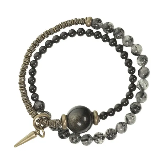 Obsidian Black Hair Crystal Mixed Design Bracelet For Women Black - Shop at LoveMi