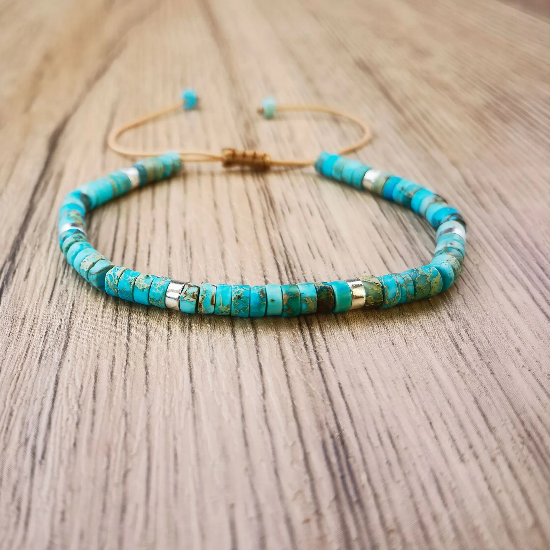 Natural Stone Flat Beads Bracelet Single Circle Malachite - Blue Emperor Bracelet