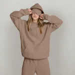 Women's Fashion Solid Color Hooded Top - Camel
