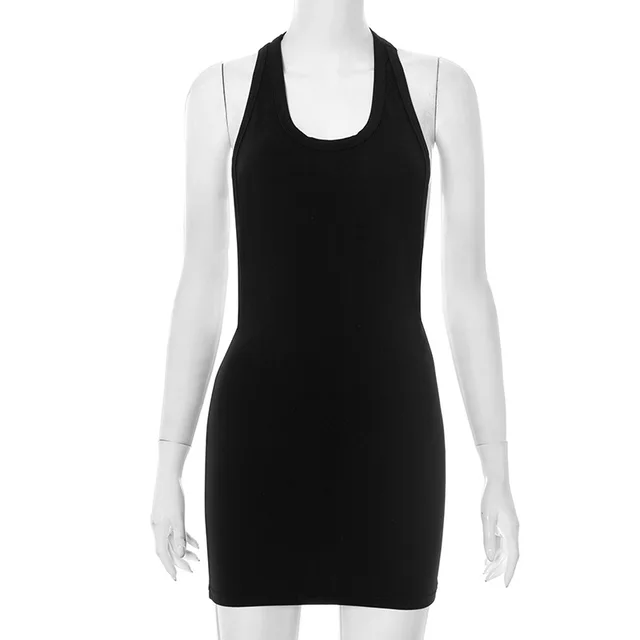 Women's Fashion Halter Sleeveless Bare Back Tight Dress Black - Shop at LoveMi