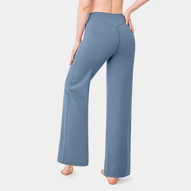 Fashionable Loose Straight leg Yoga Pants For Women Grayish Blue - Shop at LoveMi