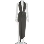 Slim Fit Halter Backless Sleeveless Pleated Fashion Elegant Length Dress - Gray