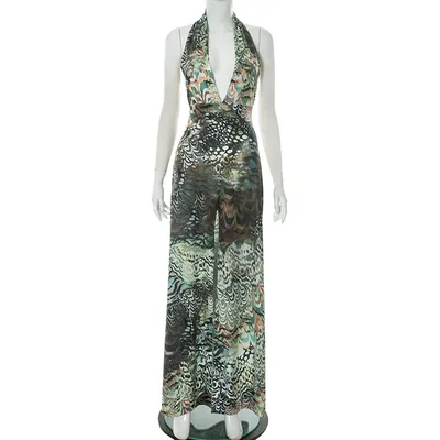 Fashion Women's Wear Temperament Abstract Printing Dress Gray Green - Shop at LoveMi