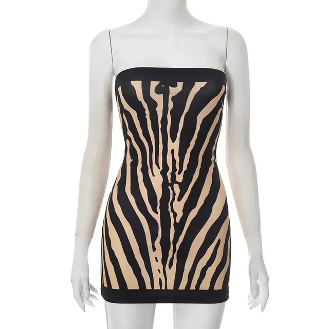 Women's Zebra Prints Tube Top Backless Dress Black - Shop at LoveMi