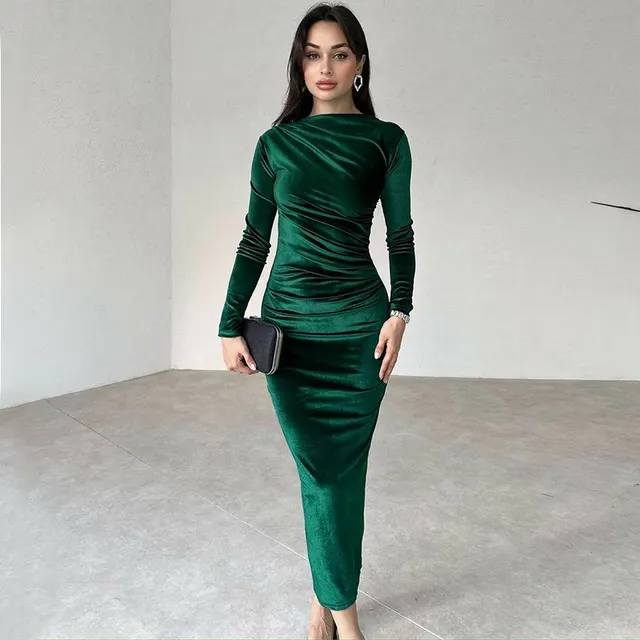 Women's Fashion Personality Solid Color Slim Fit Dress Green - Shop at LoveMi
