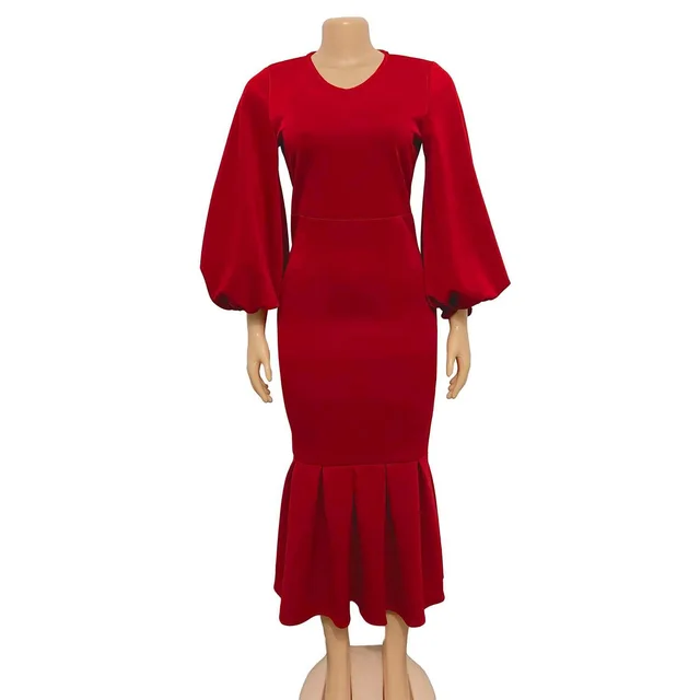European And American Fashion Plus Size V neck Long sleeve Dress Red - Shop at LoveMi
