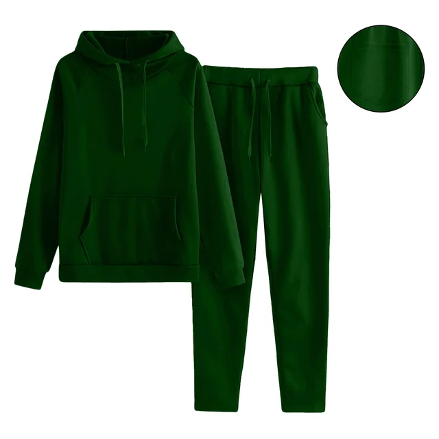 Women's Solid Color European And American Raglan Sleeve Sweater Trousers Suit Dark Green - Shop at LoveMi