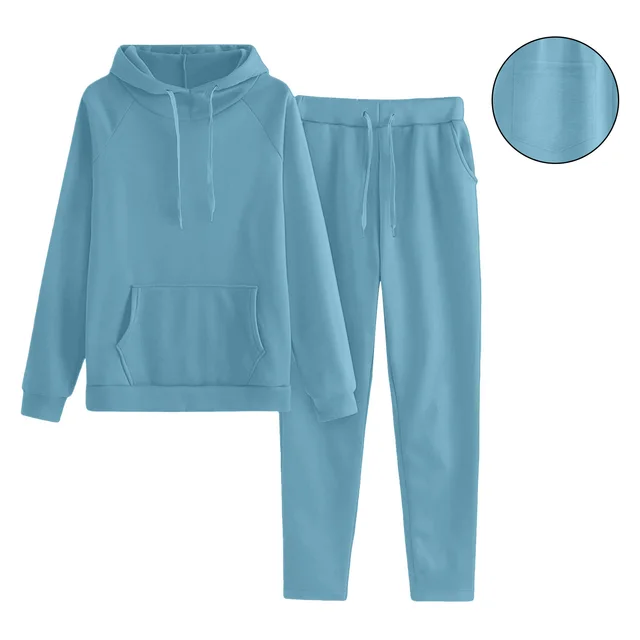 Women's Solid Color European And American Raglan Sleeve Sweater Trousers Suit Light Blue - Shop at LoveMi