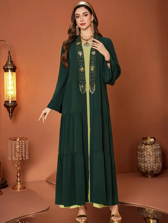 Dark Green Vintage Court Style Handmade Beaded Dress Green - Shop at LoveMi