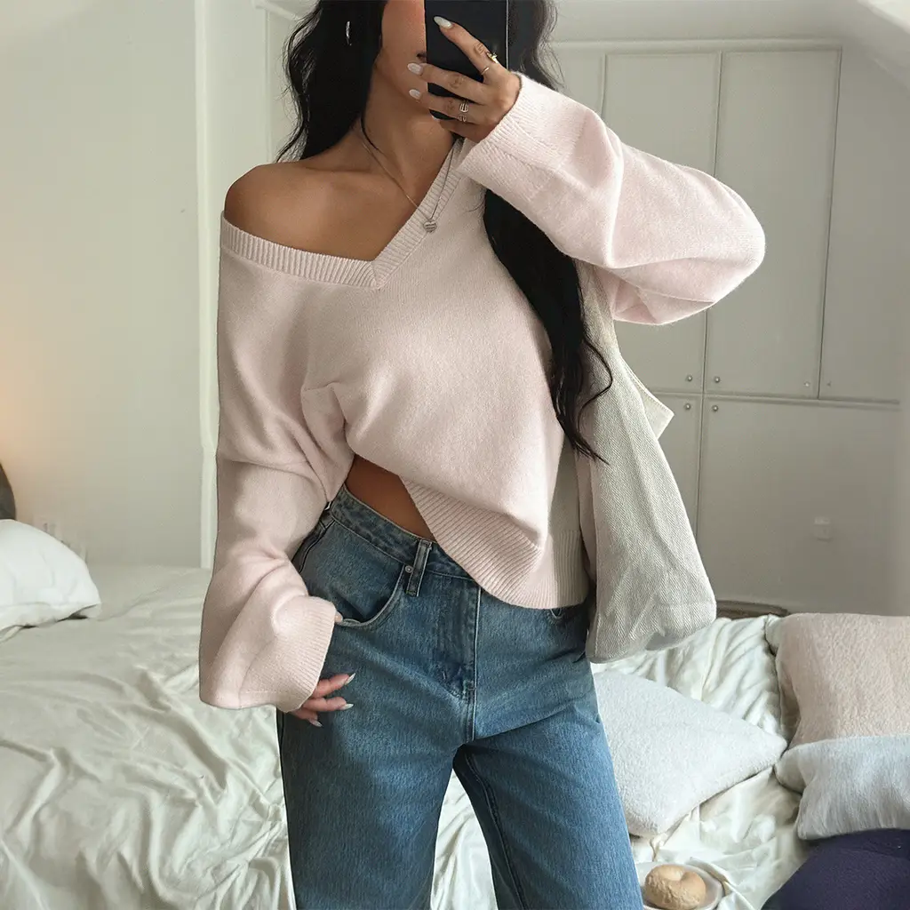 Fashion Solid Colour Long Sleeve Sweater For Women - White
