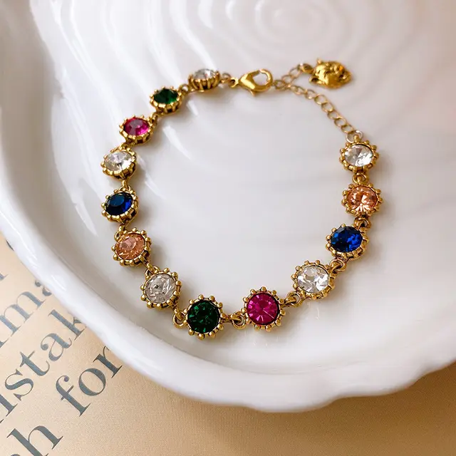 Zircon Micro Inlaid Bracelet Light Luxury Retro Temperament Colorful Flowers - Shop at LoveMi