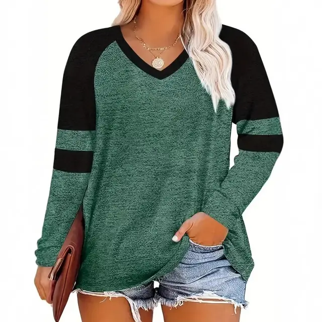 Female Casual V neck Digital Printing Loose Oversized Long Sleeves Green - Shop at LoveMi