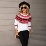 Heart Sweater Pullover Plus Size Christmas Casual Jacquard Sweater - White
