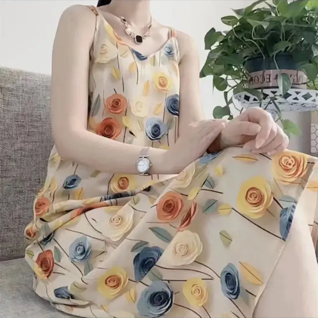Fashion Temperament Printed Strap Floral Dress Rose - Shop at LoveMi