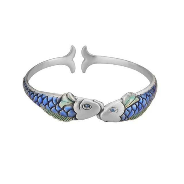 Ethnic Style Epoxy Technology Blue Carp Bracelet Silver Z4174 - Shop at LoveMi