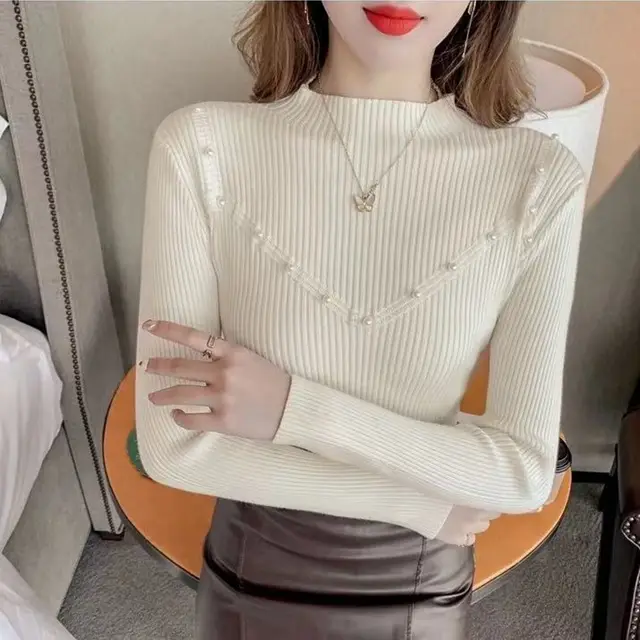 Slim Bottoming Shirt Women's Tight High Sense Apricot - Shop at LoveMi