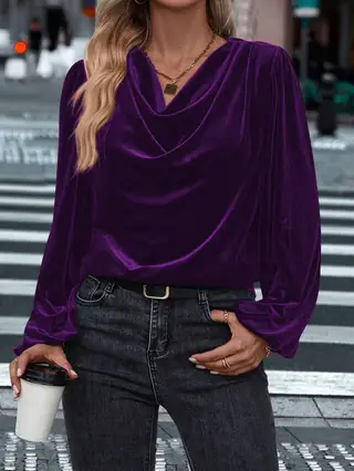 Women's Pile Collar Long Sleeve Top - Purple