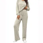 European And American Round Neck Knitted Long Sleeve Brushed Casual Long Sleeve Pants Home Wear Suit - Oatmeal Color - View 1