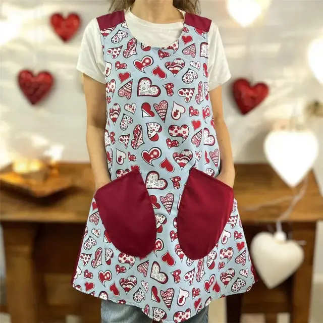 Coffee Baking Handmade Floral Cross Printed Home Apron Red Heart - Shop at LoveMi
