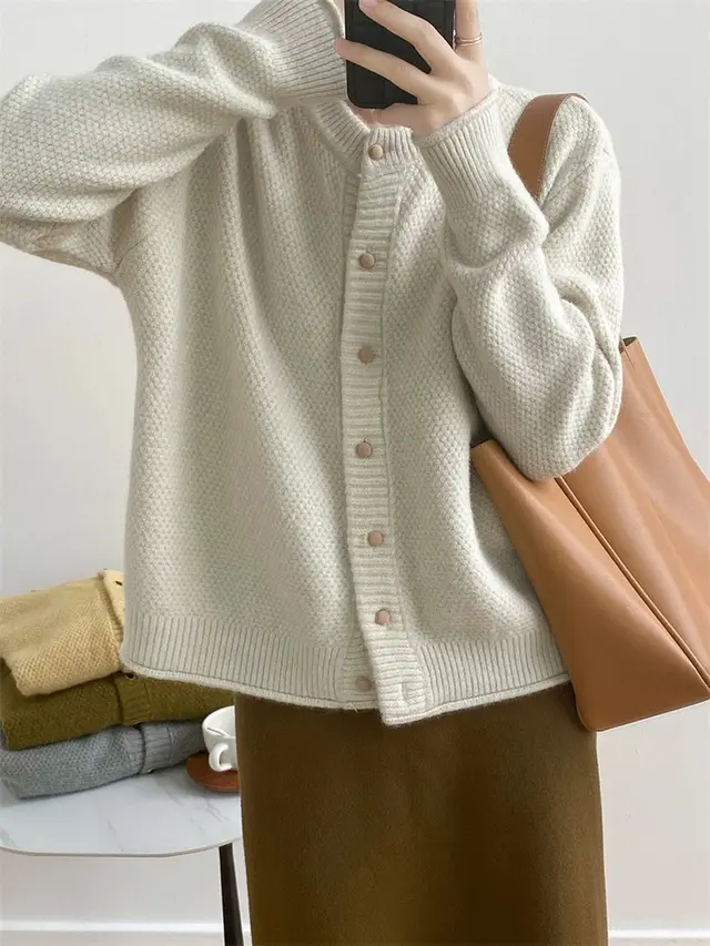 All matching Short Round Neck Knitted Coat Top Beige - Shop at LoveMi
