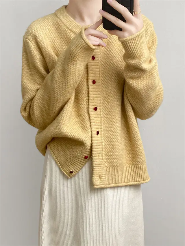 All matching Short Round Neck Knitted Coat Top Yellow - Shop at LoveMi