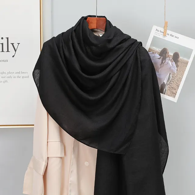 Women's Korean style Solid Color Cotton And Linen Scarf Spring And Autumn Black - Shop at LoveMi