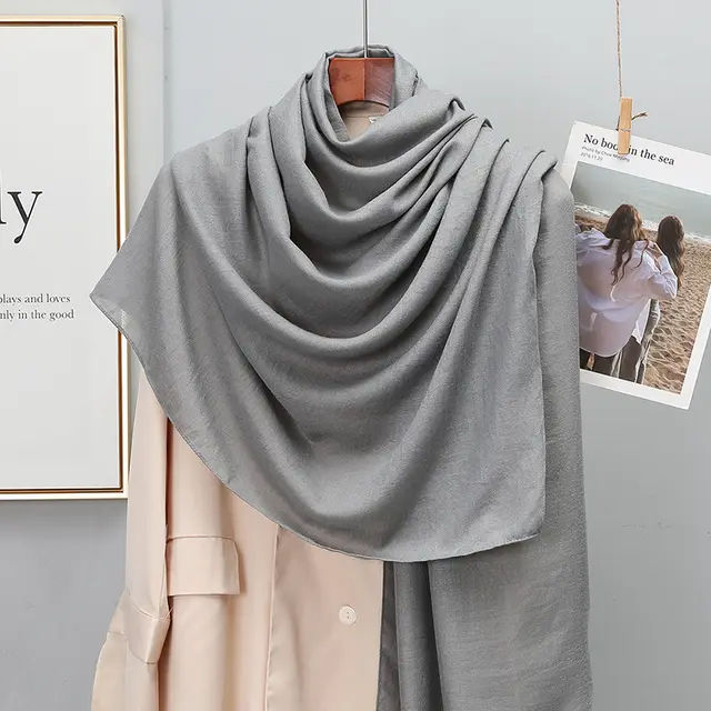 Women's Korean style Solid Color Cotton And Linen Scarf Spring And Autumn Gray - Shop at LoveMi