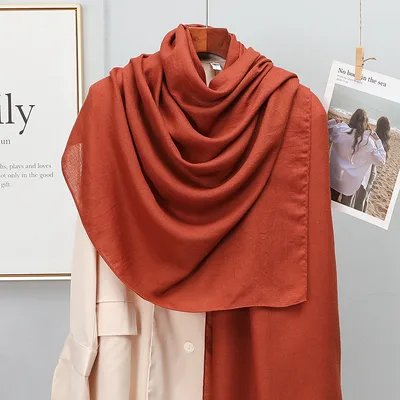 Women's Korean style Solid Color Cotton And Linen Scarf Spring And Autumn Orange - Shop at LoveMi
